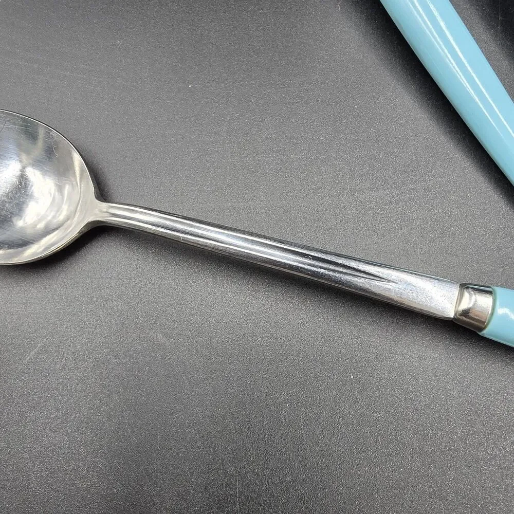 Vintage MCM Castle Stainless Steel Iced Tea Spoons Set of 7 Turquoise Japan